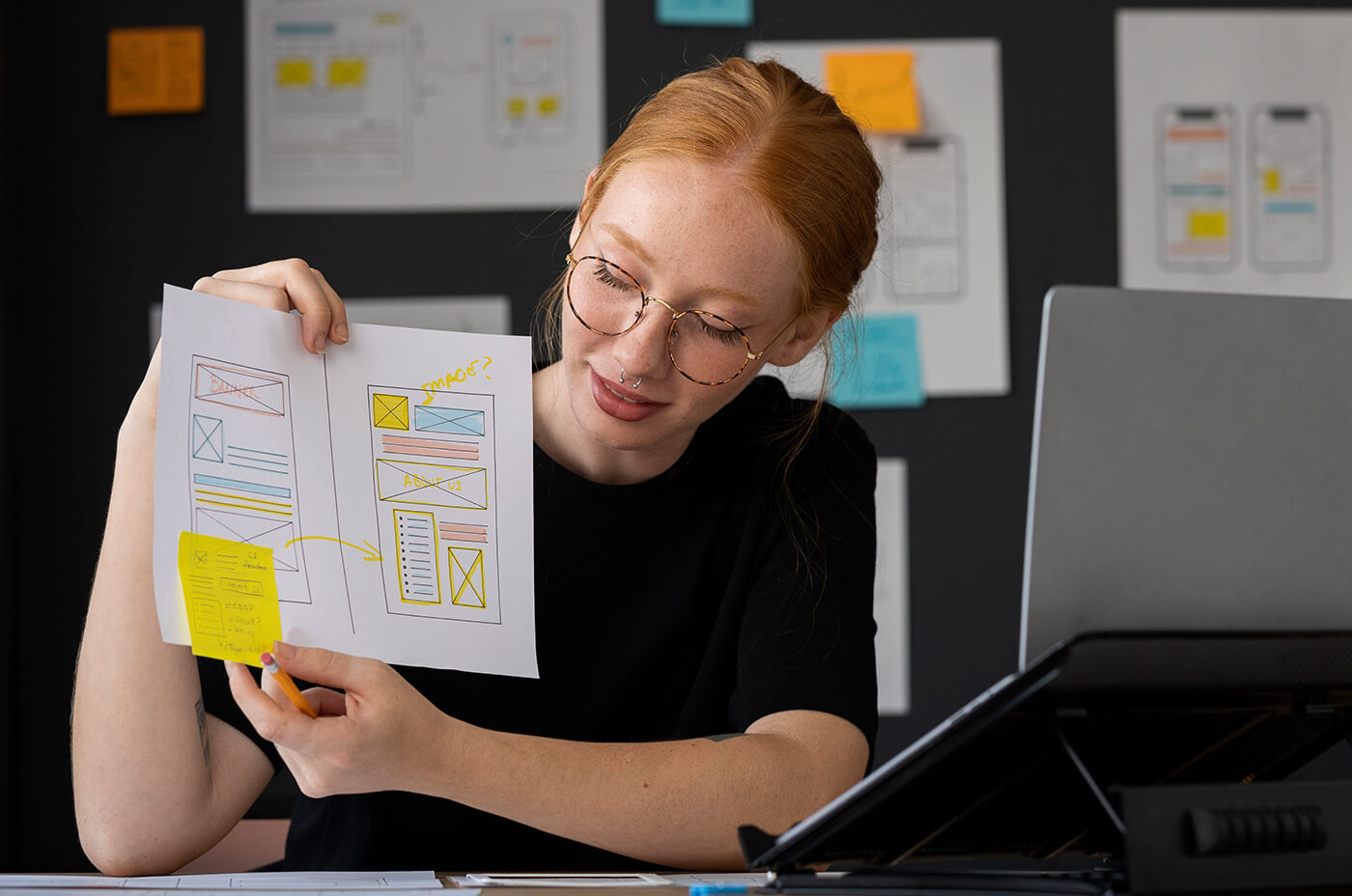 Developer analyzing codebase with graphs and logs